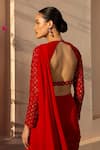 Shop_Parshya_Red V Neck Pre-draped Skirt Saree With Blouse _at_Aza_Fashions