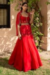 Shop_Parshya_Red Viscose Flat Chiffon Embellished Scoop Neck Lehenga Set With Bomber Jacket _at_Aza_Fashions