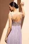 Shop_Parshya_Purple Viscose Chinon Lining Shantoon Floral Motifs Embroidered Pleated Gown _at_Aza_Fashions