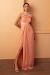 Buy_Parshya_Peach Viscose Crepe Lining Shantoon Embellished Pearls High Neck Gown _at_Aza_Fashions