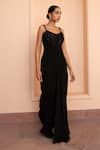 Buy_Parshya_Black Viscose Georgette Lining Shantoon Embellished V Neck Pleated Gown _at_Aza_Fashions