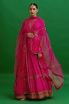 Buy_Nishar Ahmed_Pink Lehenga And Blouse Habutai Silk Dupatta Organza Embroidered Bridal Set _at_Aza_Fashions