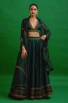 Buy_Nishar Ahmed_Emerald Green Pure Habutai Silk Hand Embroidered Marori Tabassum Floral Blouse _at_Aza_Fashions