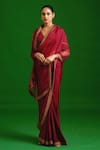 Buy_Nishar Ahmed_Maroon Habutai Silk Embroidered Zardozi Hand Saree _at_Aza_Fashions