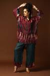 Buy_Capisvirleo_Maroon Habutai Silk Tie And Dye Collared Neck Tunic & Pant Set _at_Aza_Fashions