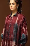 Shop_Capisvirleo_Maroon Habutai Silk Tie And Dye Collared Neck Tunic & Pant Set _Online_at_Aza_Fashions