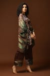 Capisvirleo_Brown Habutai Silk Print And Embroidery Tie & Kaftan Tunic & Pant Set  _Online_at_Aza_Fashions