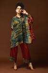 Buy_Capisvirleo_Maroon Habutai Silk Sequin, Thread And Bead, Tie & Dye Kaftan Tunic & Pant Set _Online_at_Aza_Fashions