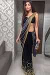 Buy_Papa Don't Preach_Black Tulle Embroidered Sequin V Neck Pre-stitched Saree With Blouse _at_Aza_Fashions