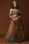 Buy_Capisvirleo_Gold Habutai Silk Lining Cotton Shantoon Print And Embroidery Tie & Lehenga Set _at_Aza_Fashions