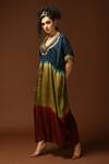 Capisvirleo_Blue Habutai Silk Sequin, Thread And Bead, Tie & Dye V Neck & Kaftan _Online_at_Aza_Fashions