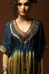 Shop_Capisvirleo_Blue Habutai Silk Sequin, Thread And Bead, Tie & Dye V Neck & Kaftan _Online_at_Aza_Fashions
