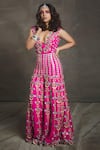 Buy_Papa Don't Preach_Pink Matka Silk Embroidered Geometric V Neck Sharara Jumpsuit _at_Aza_Fashions