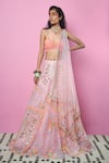 Buy_Papa Don't Preach_Pink Tulle Embroidery Glass Cut Beads V Neck Embellished Bridal Lehenga Set _at_Aza_Fashions