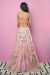 Shop_Papa Don't Preach_Pink Tulle Embroidery Glass Cut Beads V Neck Embellished Bridal Lehenga Set _at_Aza_Fashions