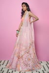 Buy_Papa Don't Preach_Pink Tulle Embroidery Glass Cut Beads V Neck Embellished Bridal Lehenga Set _Online_at_Aza_Fashions