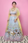 Buy_Papa Don't Preach_Blue Tulle Embellished 3d U Neck 3-d Floral Vine Lehenga Set _at_Aza_Fashions