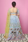 Shop_Papa Don't Preach_Blue Tulle Embellished 3d U Neck 3-d Floral Vine Lehenga Set _at_Aza_Fashions