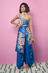 Buy_Papa Don't Preach_Blue Raw Silk Embellished 3d One Shoulder Dhoti Jumpsuit _at_Aza_Fashions