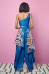 Shop_Papa Don't Preach_Blue Raw Silk Embellished 3d One Shoulder Dhoti Jumpsuit _at_Aza_Fashions