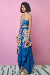 Buy_Papa Don't Preach_Blue Raw Silk Embellished 3d One Shoulder Dhoti Jumpsuit _Online_at_Aza_Fashions