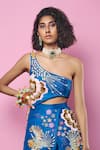 Shop_Papa Don't Preach_Blue Raw Silk Embellished 3d One Shoulder Dhoti Jumpsuit _Online_at_Aza_Fashions