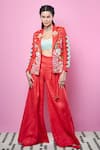 Buy_Papa Don't Preach_Red Matka Silk Embellished Jacket And Pant Set_at_Aza_Fashions