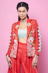 Papa Don't Preach_Red Matka Silk Embellished Jacket And Pant Set_Online_at_Aza_Fashions