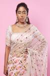 Papa Don't Preach_Pink Tulle Embellished 3d Square Neck Pre-stitched Saree With Blouse _Online_at_Aza_Fashions