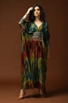 Buy_Capisvirleo_Blue Habutai Silk Print And Embroidery Tie & Dye V Neck & Kaftan  _at_Aza_Fashions