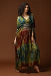 Buy_Capisvirleo_Blue Habutai Silk Print And Embroidery Tie & Dye V Neck & Kaftan  _Online_at_Aza_Fashions