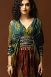 Capisvirleo_Blue Habutai Silk Print And Embroidery Tie & Dye V Neck & Kaftan  _at_Aza_Fashions