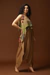 Buy_Capisvirleo_Gold Habutai Silk Print Tie And Dye Square Neck & Dhoti Jumpsuit  _at_Aza_Fashions