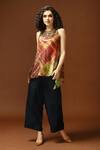 Buy_Capisvirleo_Blue Habutai Silk Sequin, Thread And Bead, Tie & Dye Round & Top _at_Aza_Fashions