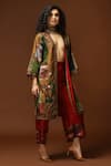 Capisvirleo_Gold Habutai Silk, Lining Cotton Shantoon Sequin, Thread Patchwork Long Jacket _Online_at_Aza_Fashions