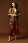 Buy_Capisvirleo_Gold Habutai Silk, Lining Cotton Shantoon Sequin, Thread Patchwork Long Jacket _Online_at_Aza_Fashions
