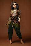 Capisvirleo_Green Habutai Silk Print And Embroidery Tie & & Tunic Dhoti Pant Set  _Online_at_Aza_Fashions