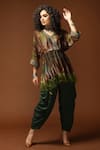 Buy_Capisvirleo_Green Habutai Silk Print And Embroidery Tie & & Tunic Dhoti Pant Set  _Online_at_Aza_Fashions