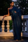 Buy_Parshya_Blue Viscose Georgette Satin Embellished Sweetheart Pre-draped Saree With Blouse _at_Aza_Fashions