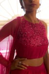 Parshya_Fuchsia Embellished Halter Neck Draped Skirt Blouse Set _Online_at_Aza_Fashions