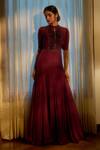 Buy Parshya Wine Lining Shantoon, Viscose Flat Chiffon Floral, Embroidered Fish Cut Gown at Aza Fashions Buy_Parshya_Wine Lining Shantoon, Viscose Flat Chiffon Floral, Embroidered Fish Cut Gown _at_Aza_Fashions