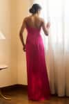 Shop_Parshya_Pink Lining Shantoon, Viscose Georgette Satin Floral, Pleated One Shoulder Gown _at_Aza_Fashions