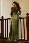 Shop_Parshya_Green Viscose Crepe Georgette Plain Sweetheart Neck Draped Gown _at_Aza_Fashions