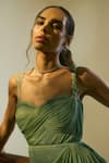 Parshya_Green Viscose Crepe Georgette Plain Sweetheart Neck Draped Gown _Online_at_Aza_Fashions