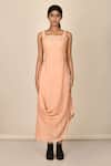 Shop_Naintara Bajaj_Peach Bamber Silk Draped Dress And Jacket_Online_at_Aza_Fashions