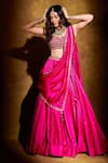 Shop_PUNIT BALANA_Pink Silk Embroidered Sweetheart Neck Bralette With Lehenga Set _at_Aza_Fashions