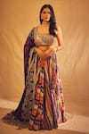 Buy_Punit Balana_Multi Color Chanderi , Organza Striped And Floral Print Lehenga Set _at_Aza_Fashions