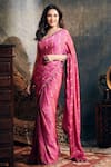 Buy_PUNIT BALANA_Pink Satin Silk Embroidered Striped Saree With Blouse _at_Aza_Fashions