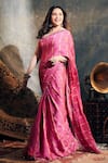 Shop_PUNIT BALANA_Pink Satin Silk Embroidered Striped Saree With Blouse _at_Aza_Fashions