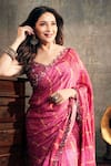 Buy_Punit Balana_Pink Satin Silk Striped Saree With Blouse_Online_at_Aza_Fashions
